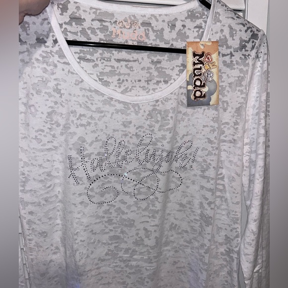 Rhinestone Handmade Christian long sleeve burnout style Hallelujah! Size XL NWT - Picture 9 of 10